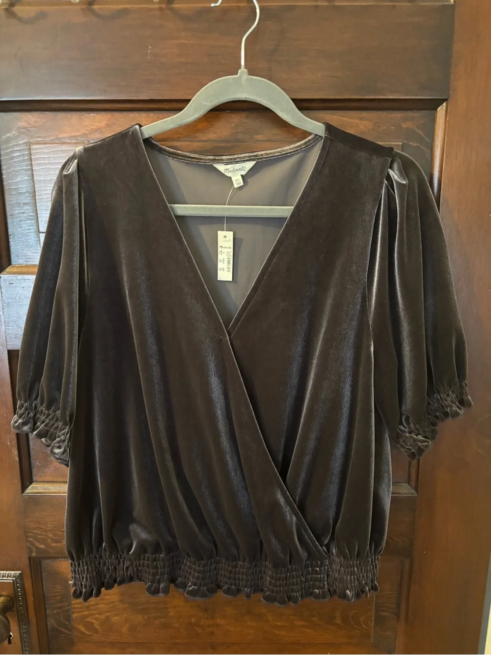 Madewell Velvet Faux Wrap-Front Blouse in Gray - XL